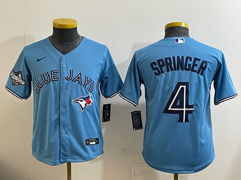 Youth 2025 Nike Toronto Blue Jays #4 Springer Light Blue Game MLB Jersey 03